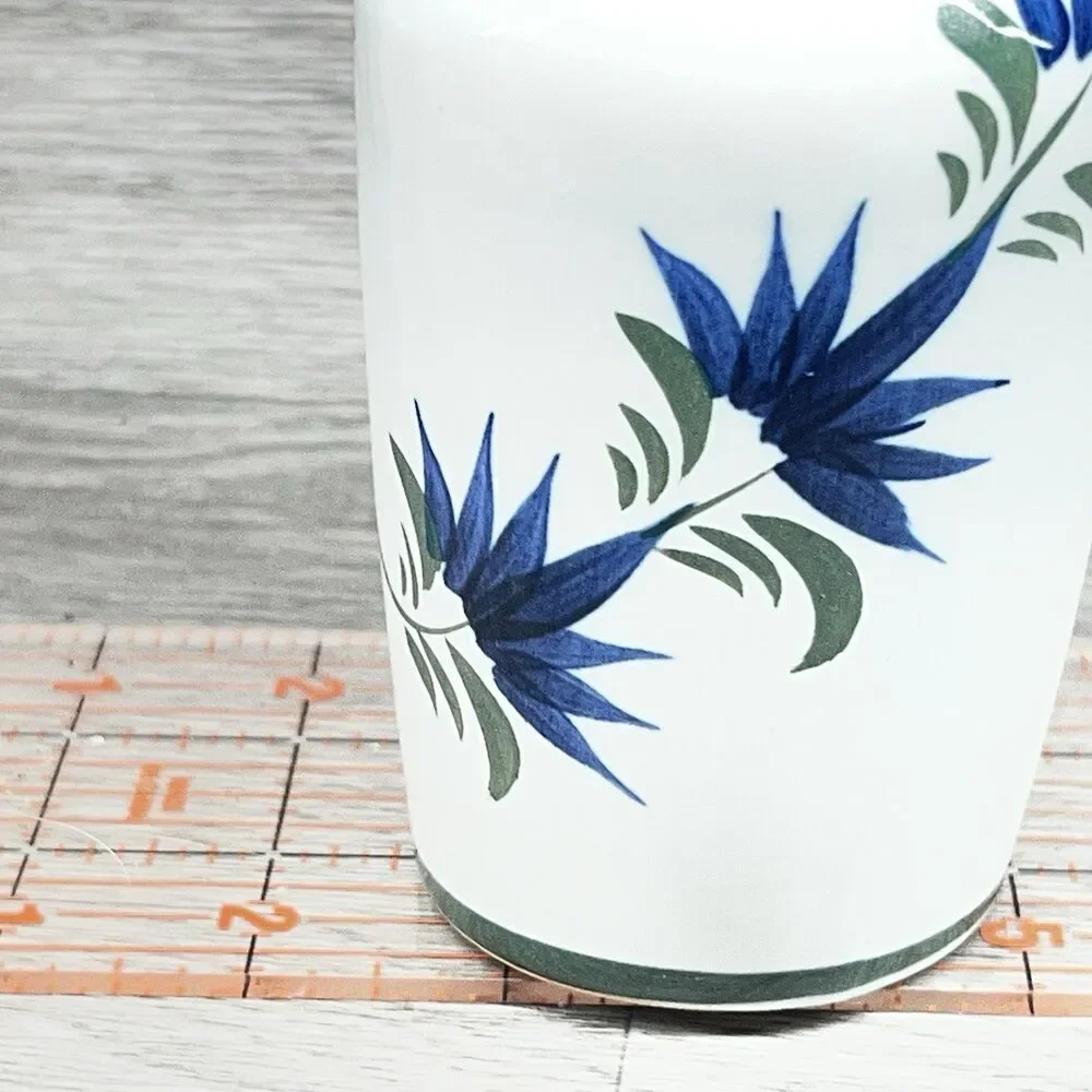 Vintage Hand Painted Small Asian Vase w/ Vibrant Blue & Green Flowers 5